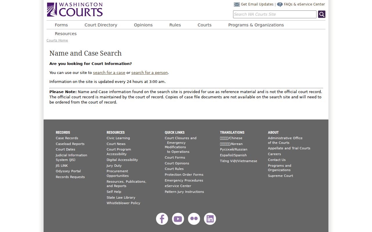 Parkland people search using Washington court names and cases