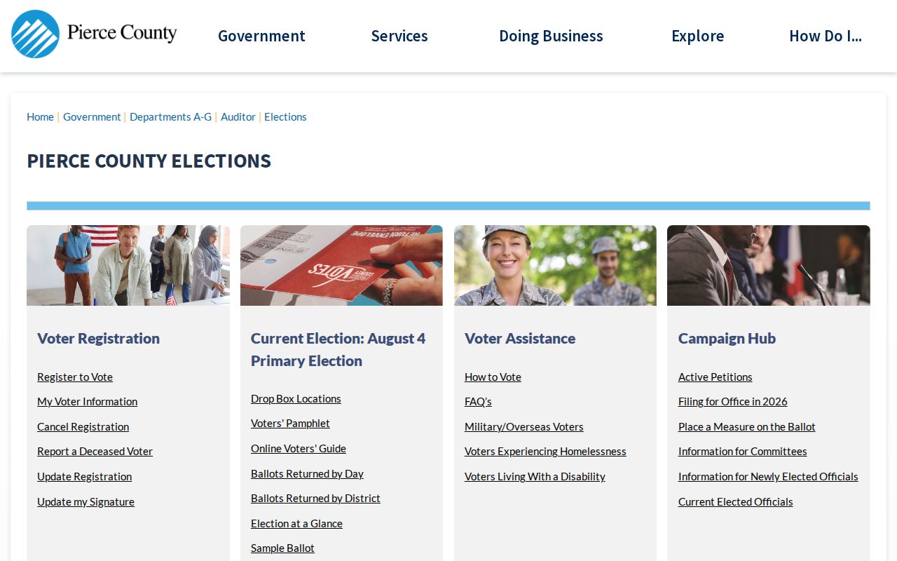 Parkland voter registration records on the Pierce County Elections service page