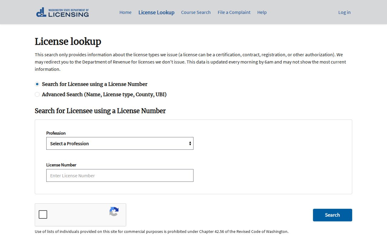 Parkland voter registration records cross-check using Washington professional license lookup